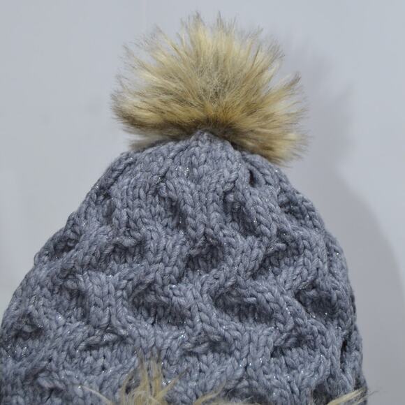 American Eagle Outfitters Woman's Gray Knit Faux Fur Trapper Hat - Picture 3 of 8